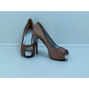 Guess Women's Size 8.5 Silver Multi-color Sparkle Peep Toe Stilleto Heels